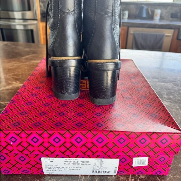 Tory Burch brand Black and Gold Heeled Boots with Chunky Heel - Picture 10 of 11